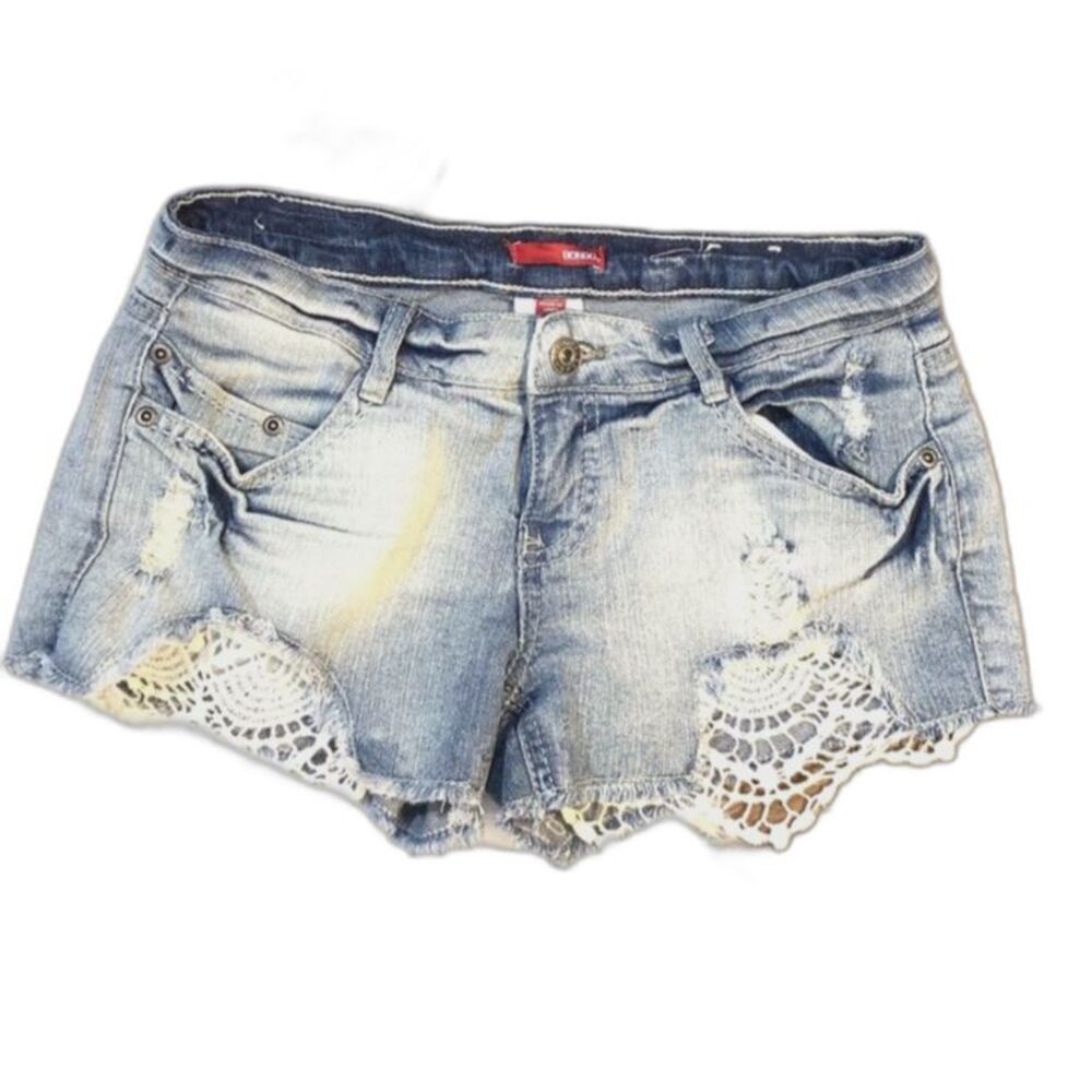 Bongo Distressed Denim Shorts‎ Womens Size 5 Lace Trim Cutoff Boho Festival Y2K
